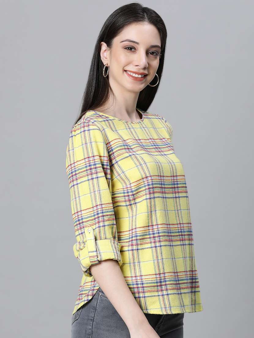 yellow checked printed regular top - 20592346 - Standard Image - 2