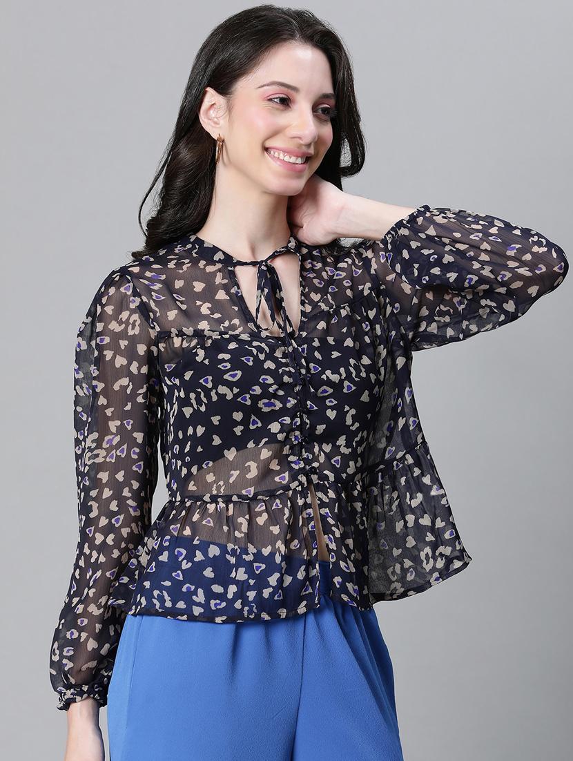 women animal print puff sleeves top - 20592362 - Standard Image - 2