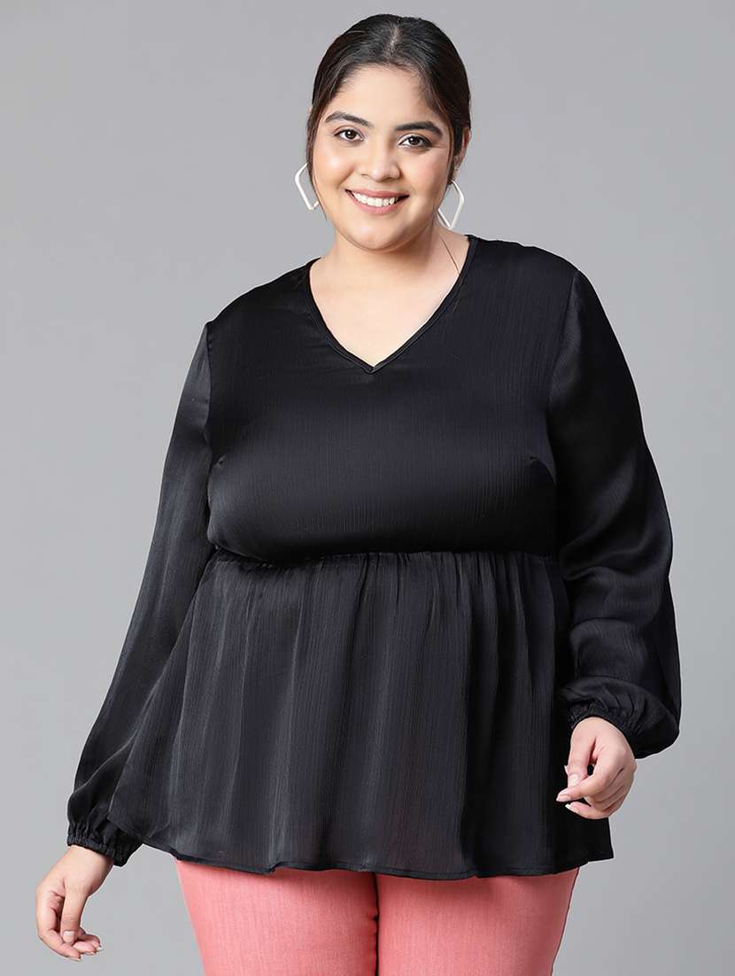 plus size women solid peplum top