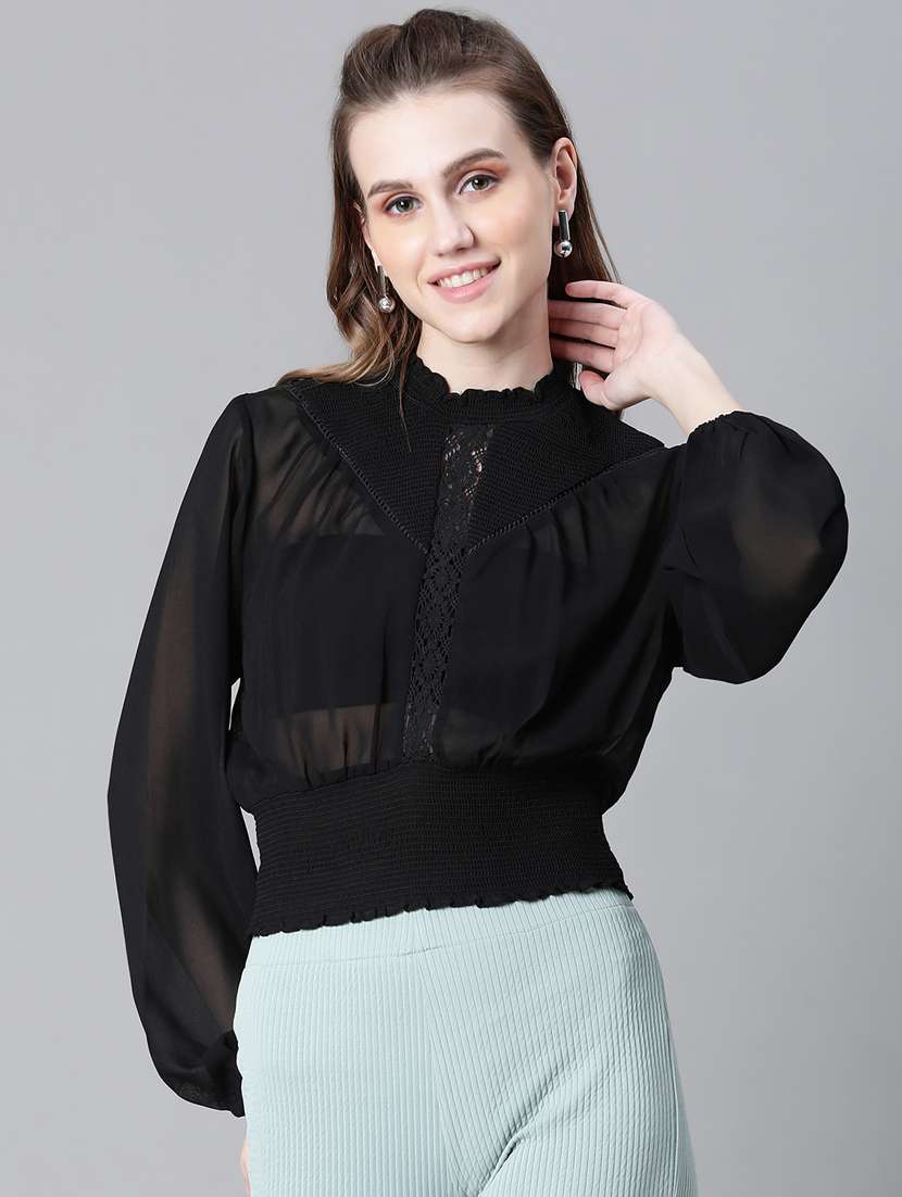 women solid lace detailed crop top