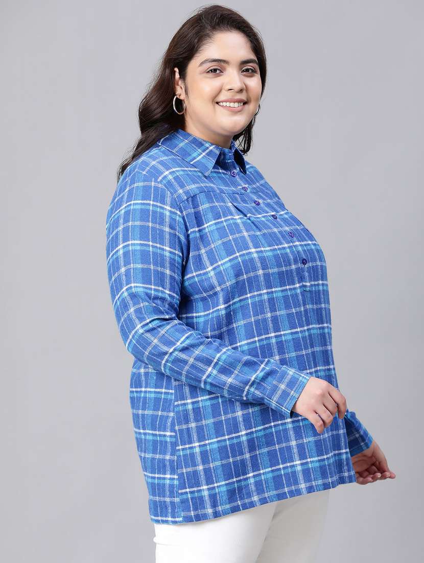 plus size checkered collared straight top - 20592425 -  Standard Image - 2