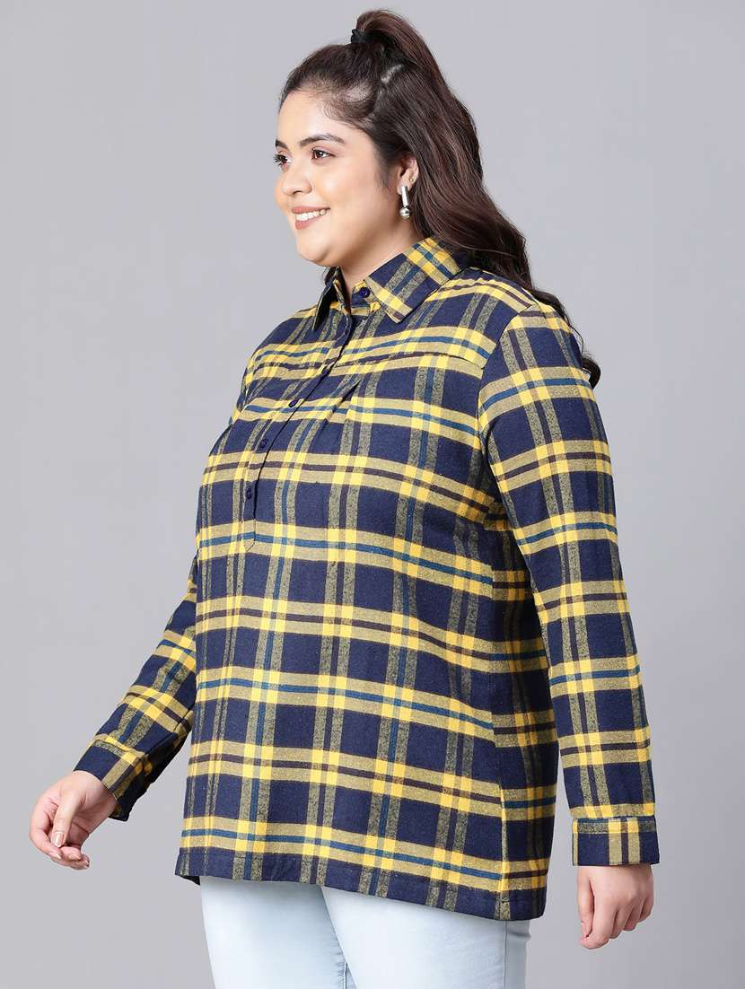 plus size checkered collared straight top - 20592427 -  Standard Image - 2