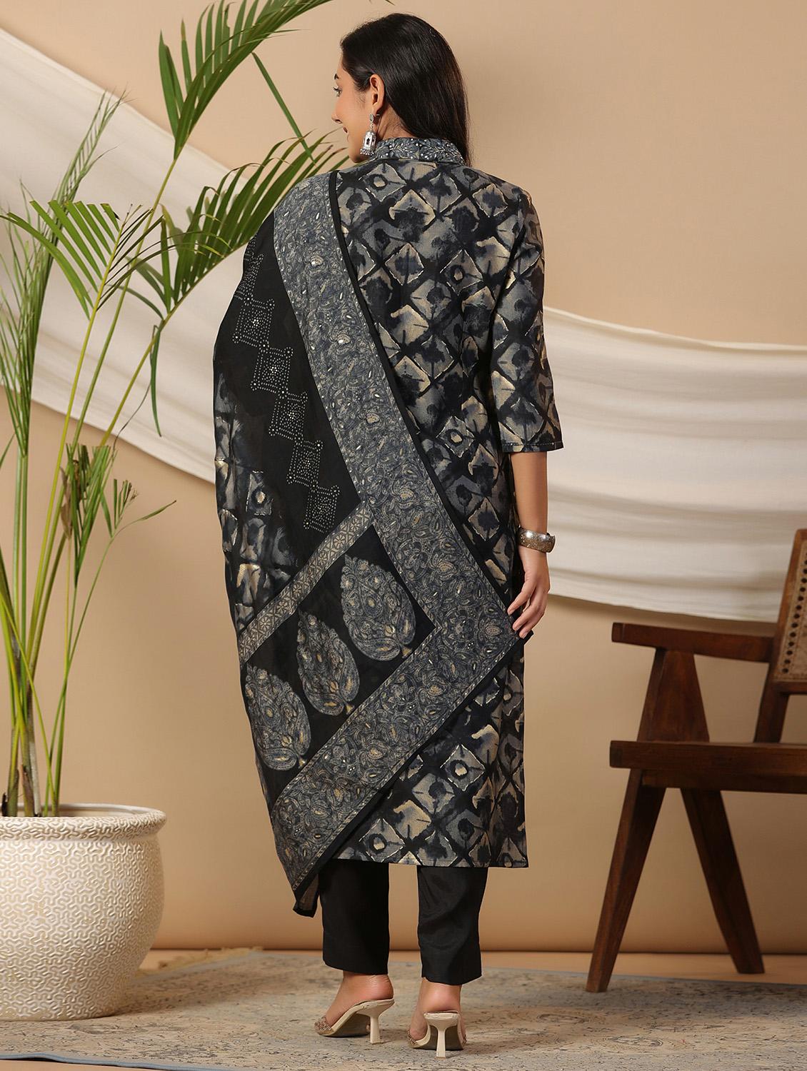 women three quarter sleeve kurta pant with dupatta set - 20592561 - Standard Image - 2