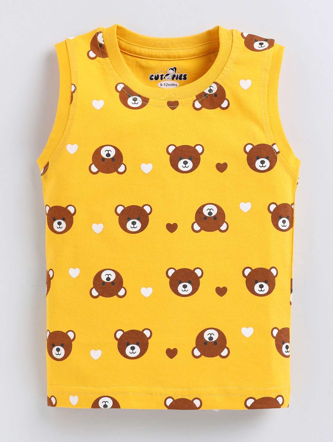 boys yellow quirky printed round neck t-shirt