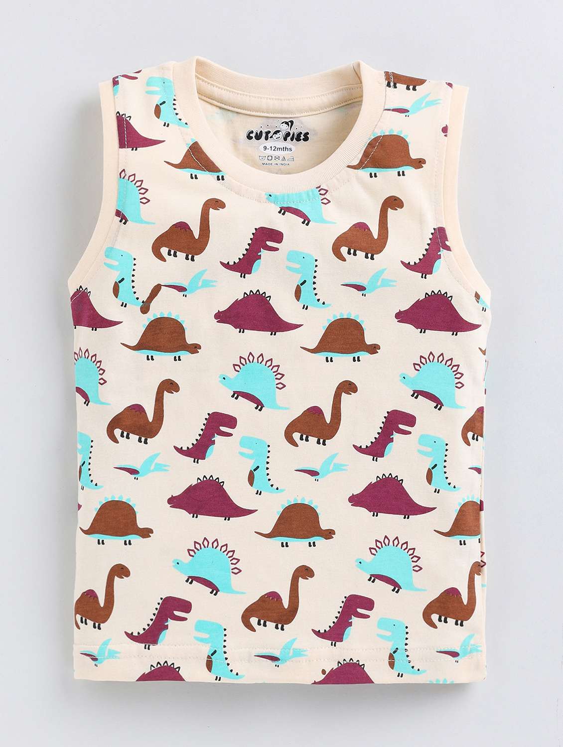 boys beige quirky printed round neck t-shirt