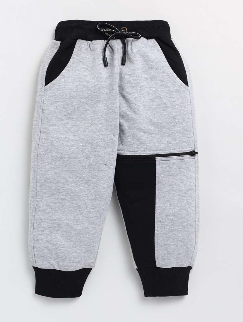 boys grey color block regular joggers
