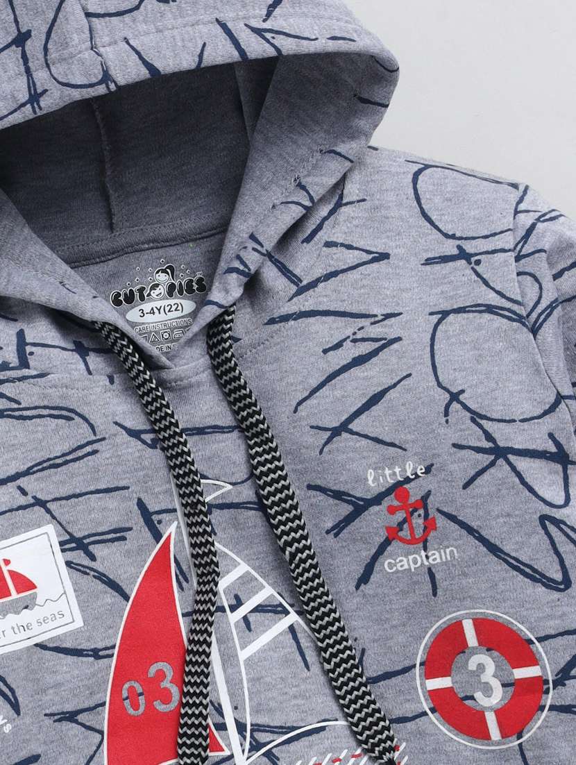boys grey printed hooded sweatshirt - 20593153 -  Standard Image - 2