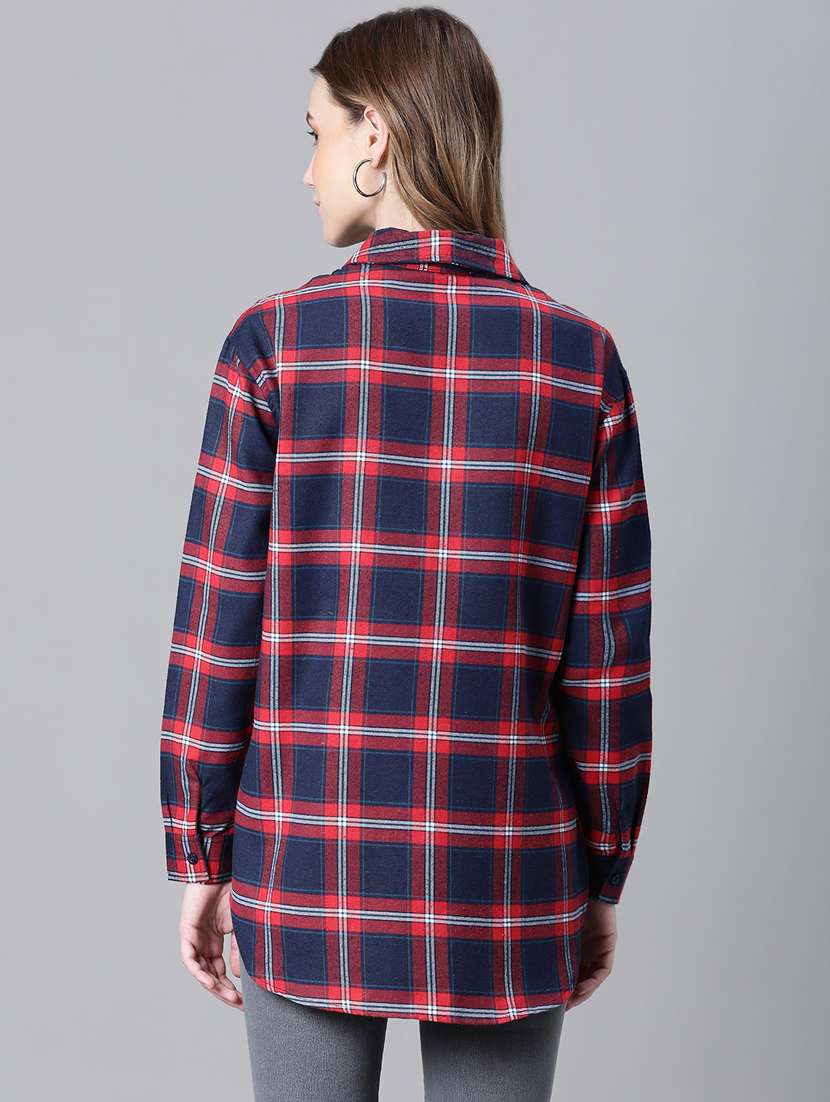 women blue & red checked pocket detailed shirt - 20593427 -  Standard Image - 2