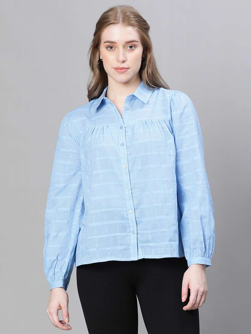 women blue self design casual shirt - 20593436 - Zoom Image - 0