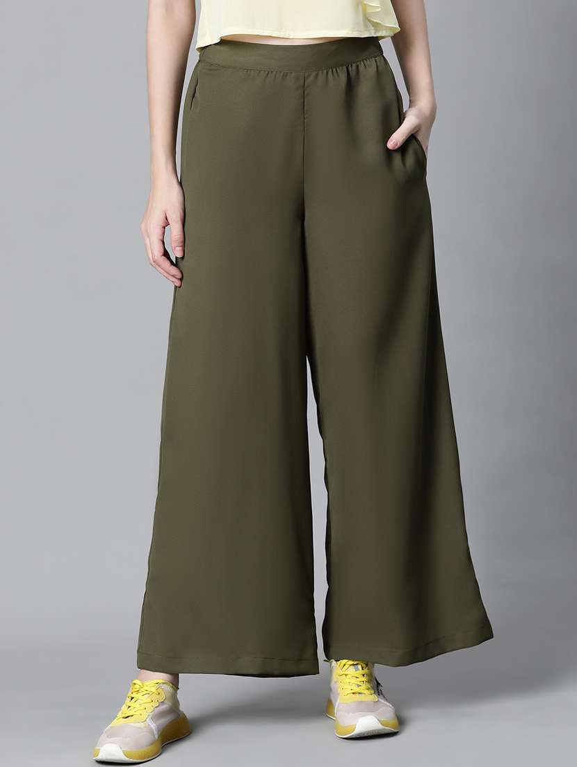 solid olive green flat front trouser