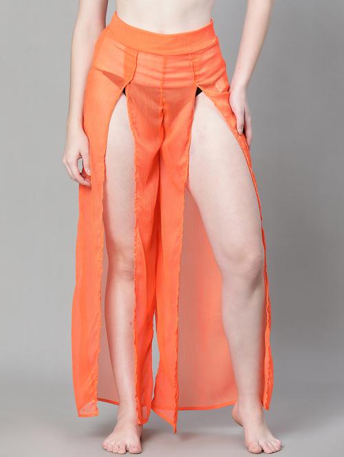 orange solid front high slit cover up pant - 20593473 -  Standard Image - 0