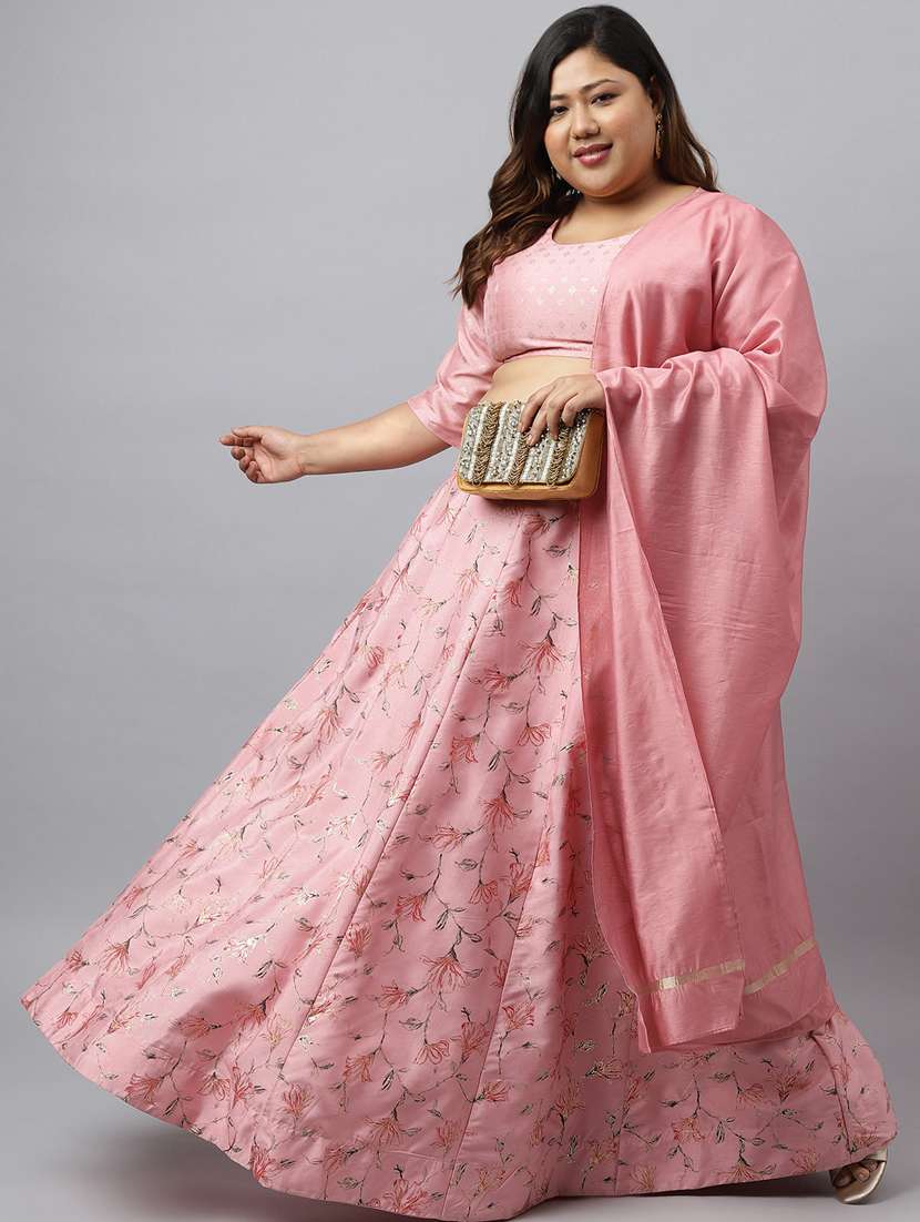 pink flared lehenga choli with dupatta set