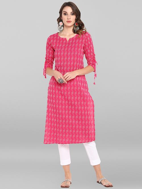 pink cotton straight kurta - 20593486 -  Standard Image - 0