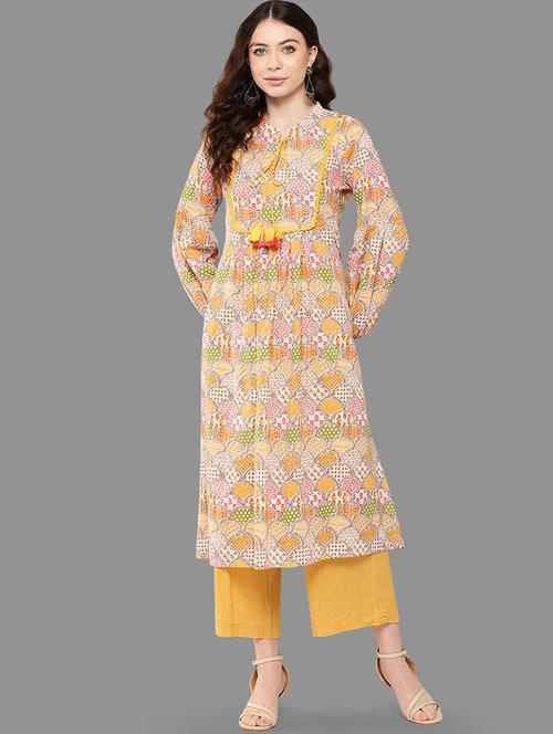 women long sleeve a-line kurta - 20593516 - Standard Image - 0