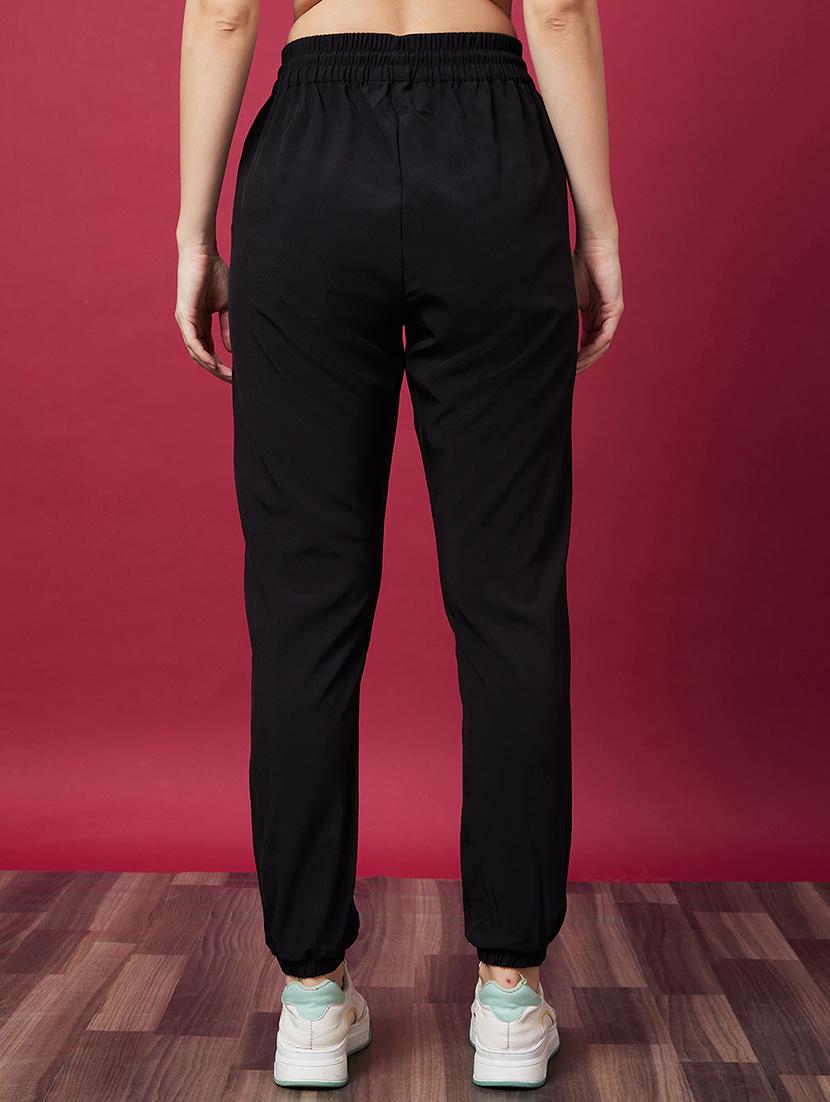 women high rise black solid track pant - 20594207 - Standard Image - 2
