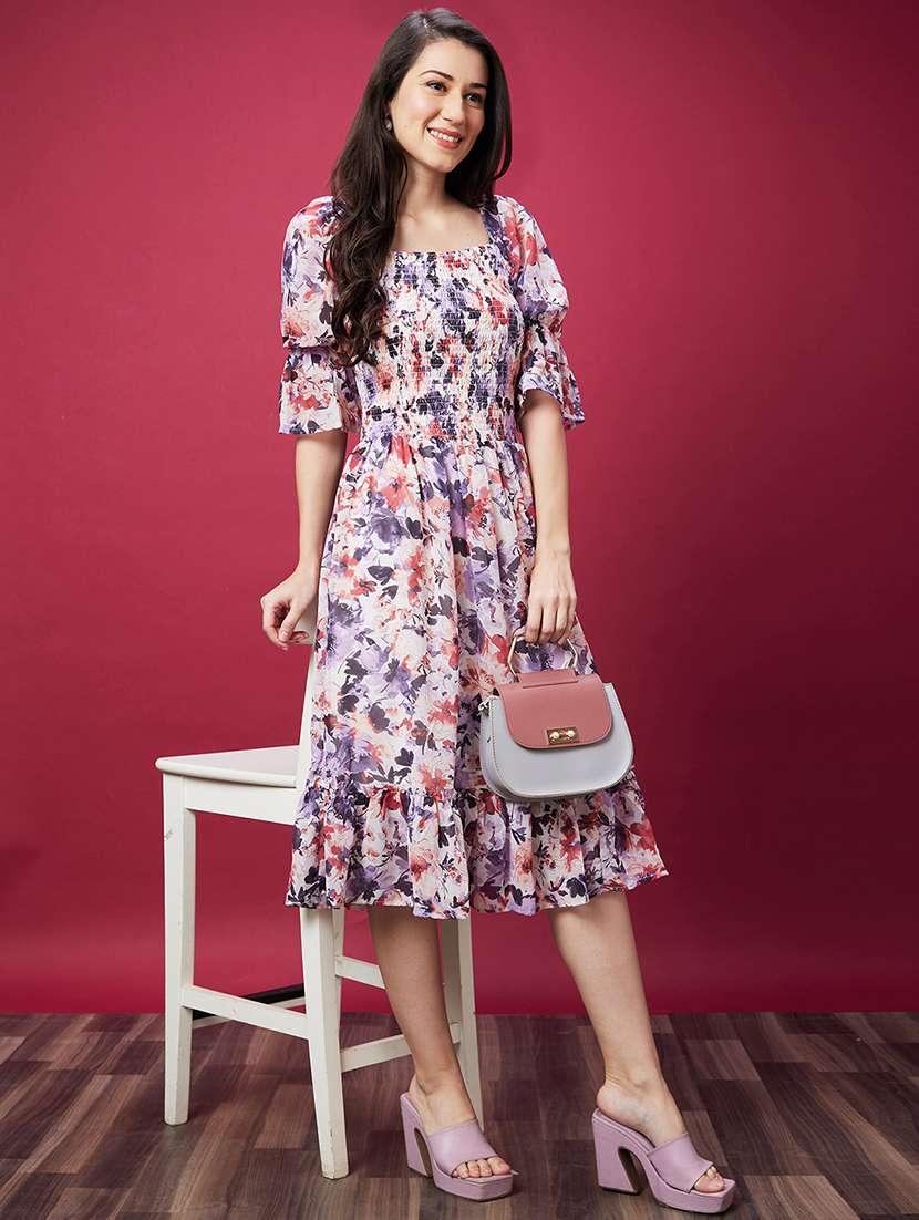 women white floral printed tiered dress