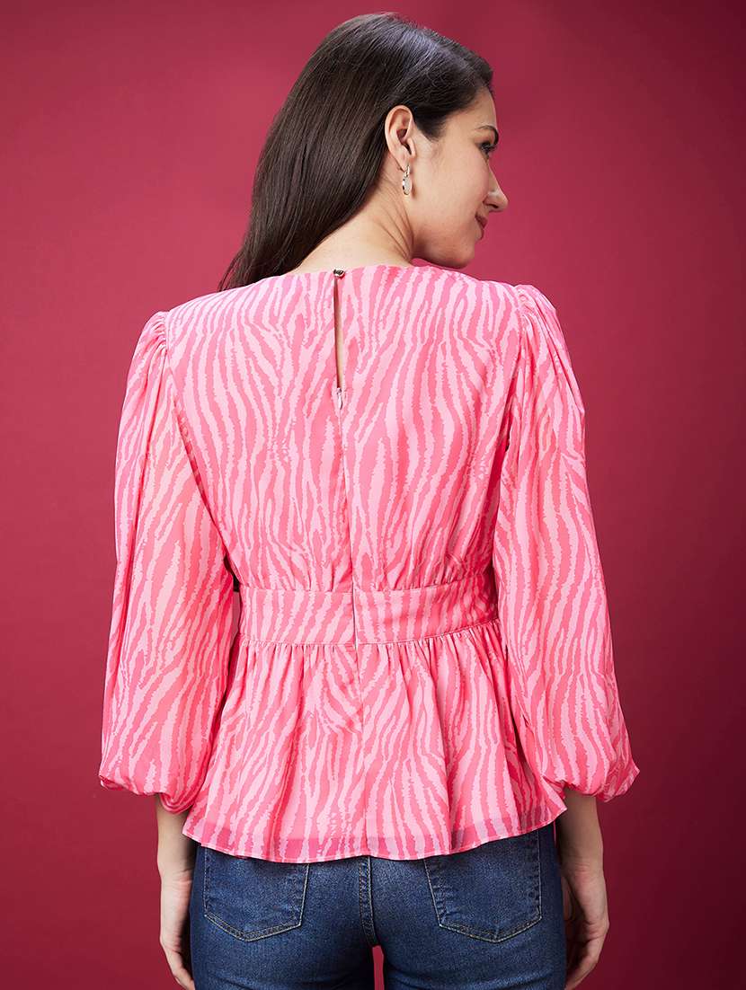 women pink printed peplum top - 20594236 - Standard Image - 2