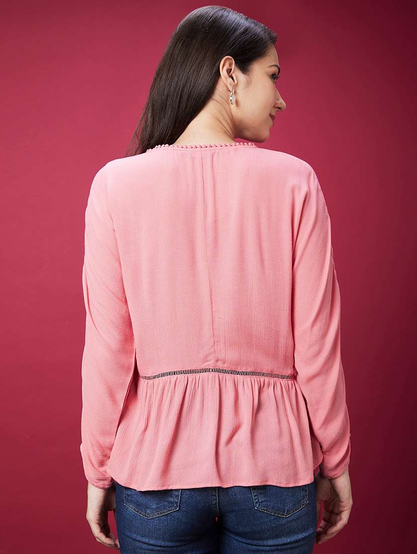 women pink solid full sleeve regular top - 20594260 -  Standard Image - 2