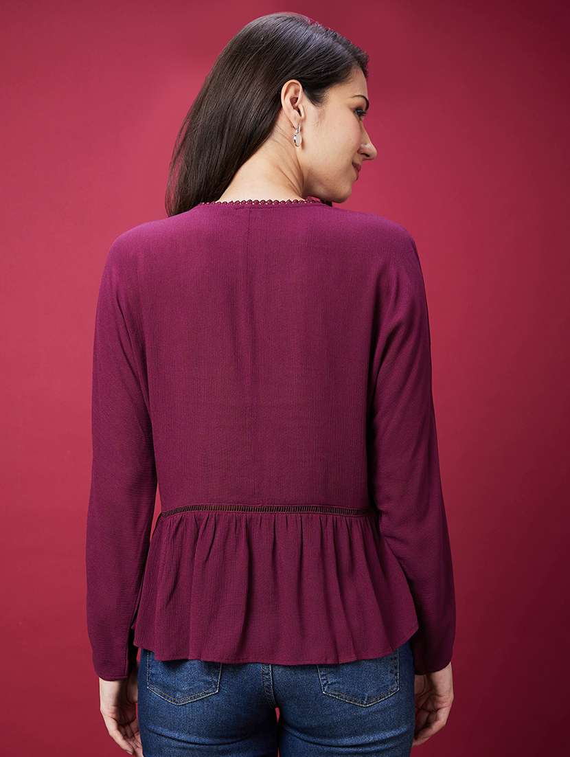 women purple solid full sleeve regular top - 20594261 -  Standard Image - 2