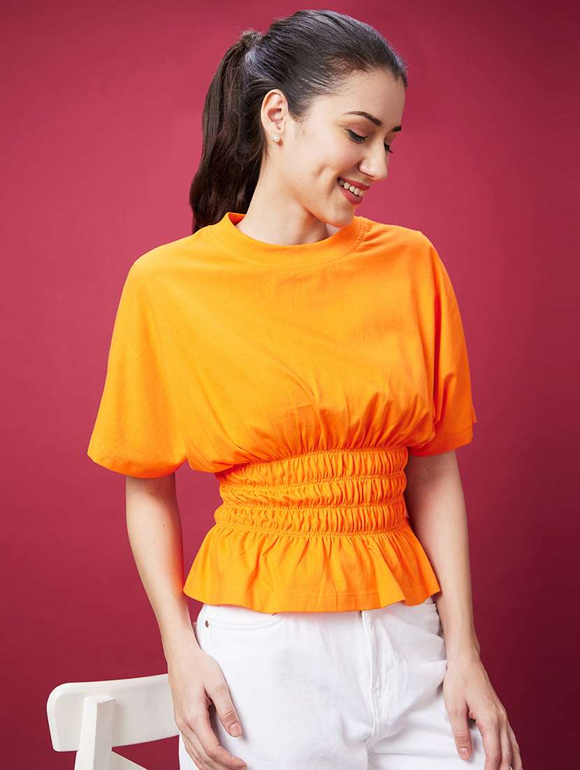 women orange solid peplum top - 20594263 - Zoom Image - 0