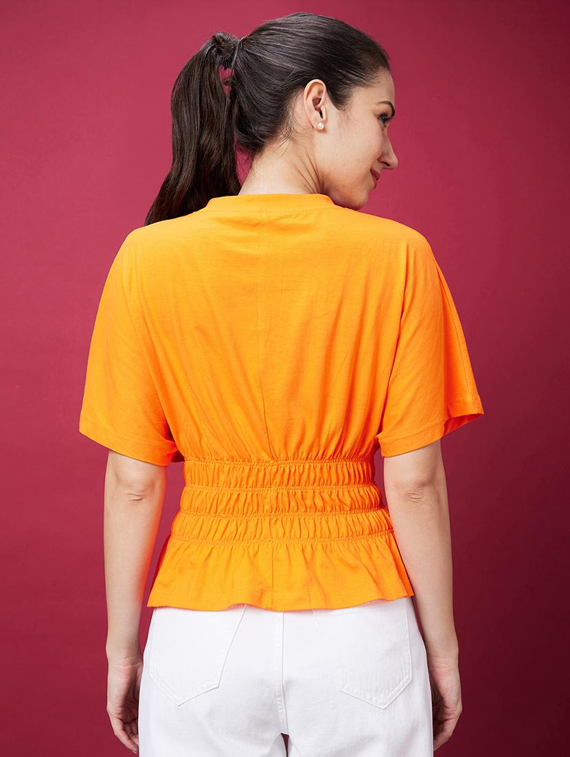 women orange solid peplum top - 20594263 - Standard Image - 2