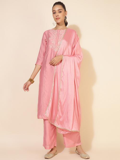 women three quarter sleeve kurta pant with dupatta set - 20594296 -  Standard Image - 0