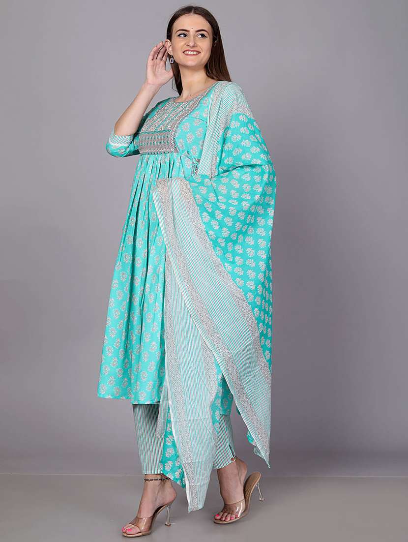 light blue embroidered work printed suit set - 20594413 - Standard Image - 2