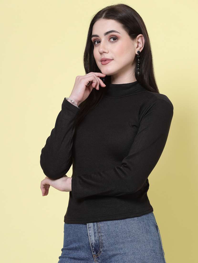 women solid black high neck top - 20594445 -  Standard Image - 2
