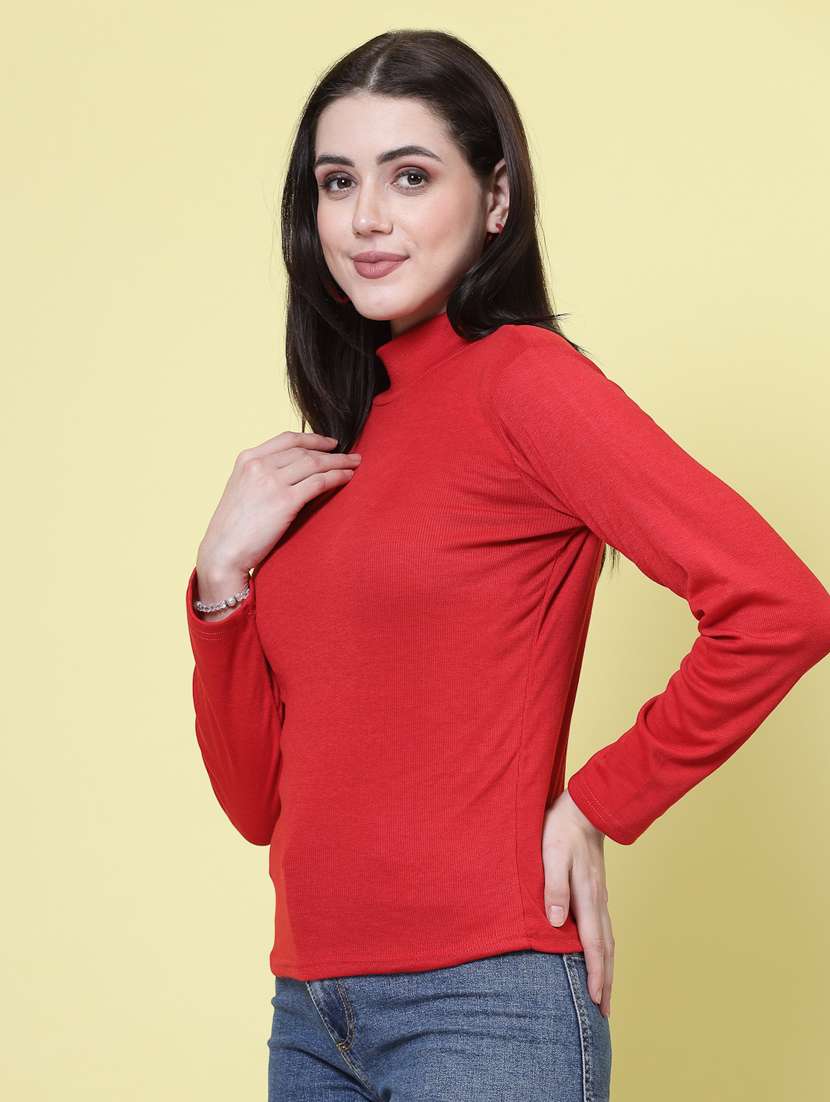 women solid red high neck top - 20594447 -  Standard Image - 2