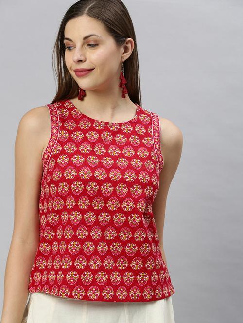 women red printed sleeveless regular top - 20594466 -  Standard Image - 0
