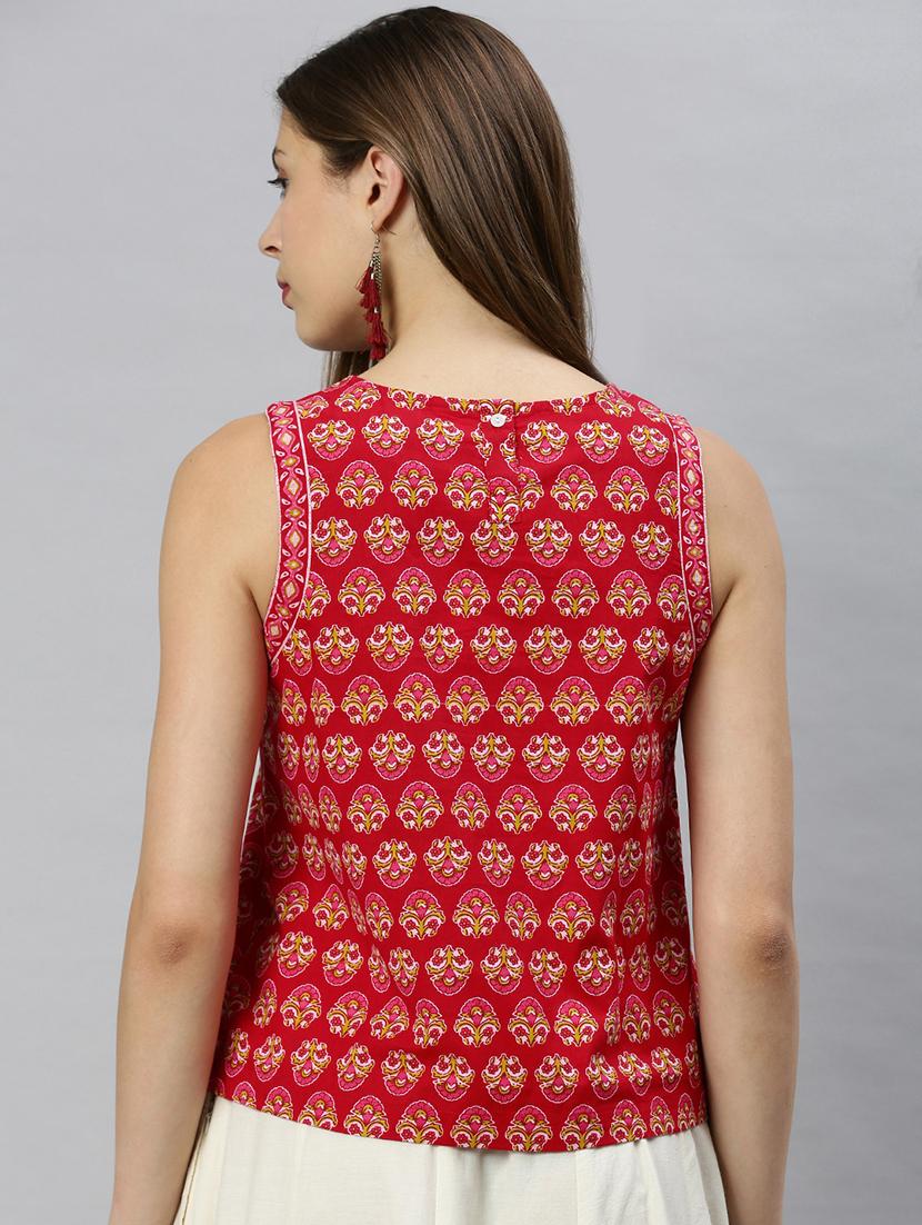 women red printed sleeveless regular top - 20594466 - Standard Image - 2