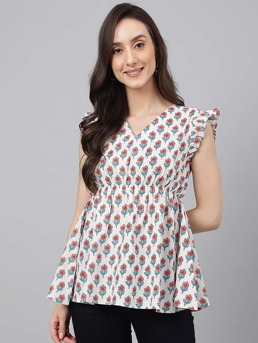 women white floral printed flared top