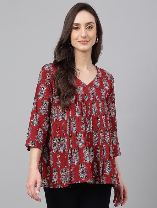 women maroon printed flared top - 20594471 - Standard Image - 0