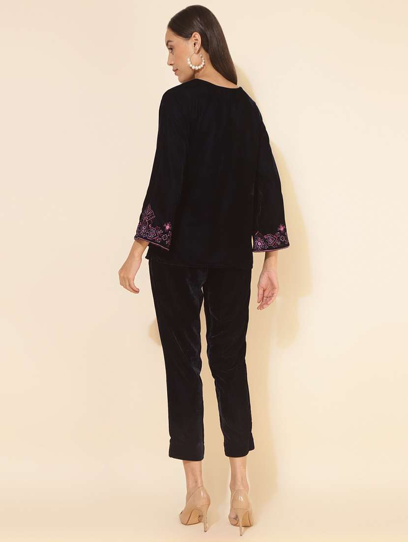 navy blue velvet coord set - 20594493 - Standard Image - 2