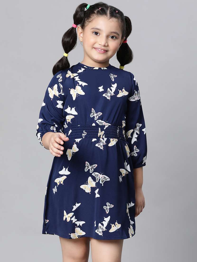girls round neck three quarter sleeves frock