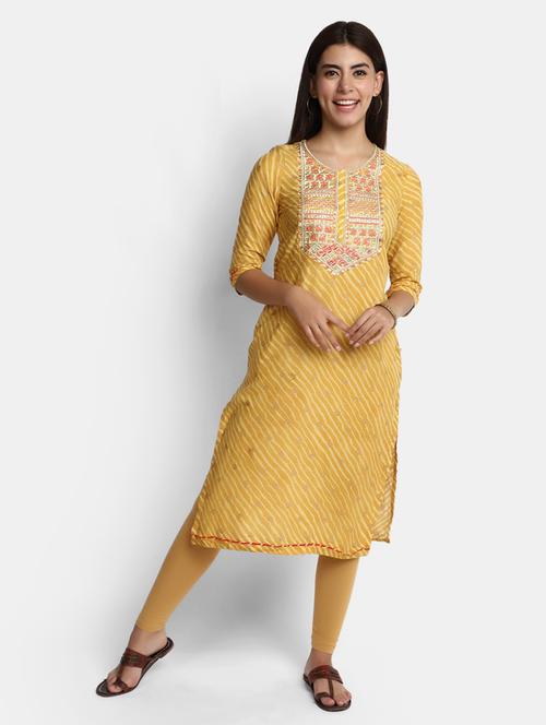 yellow leheriya printed straight kurta - 20594613 -  Standard Image - 0