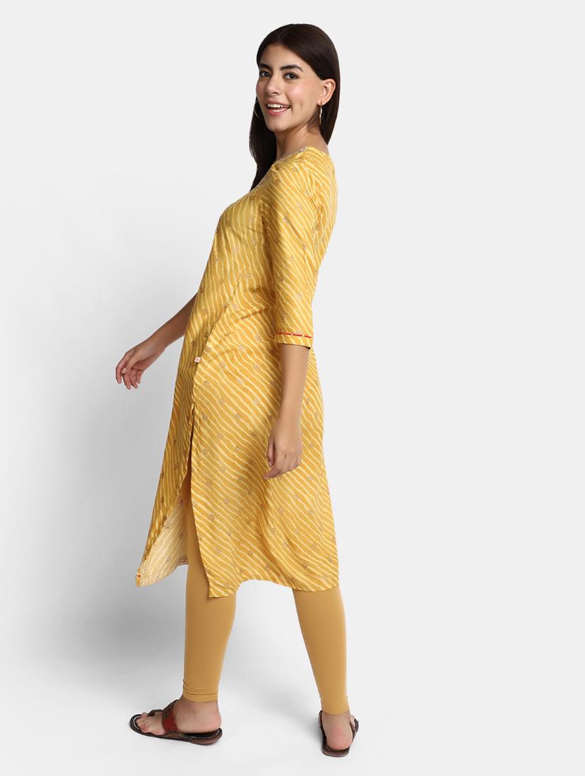 yellow leheriya printed straight kurta - 20594613 - Standard Image - 2