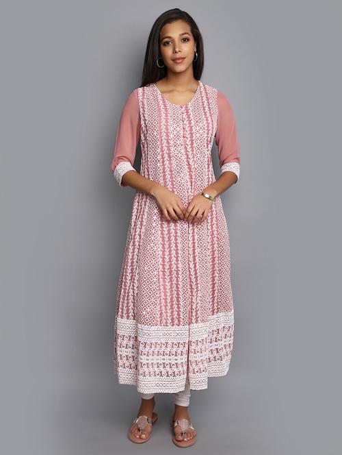 mauve embroidered cotton kalidar kurta - 20594638 - Standard Image - 0