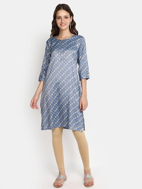 blue printed rayon straight kurta - 20594642 -  Standard Image - 0