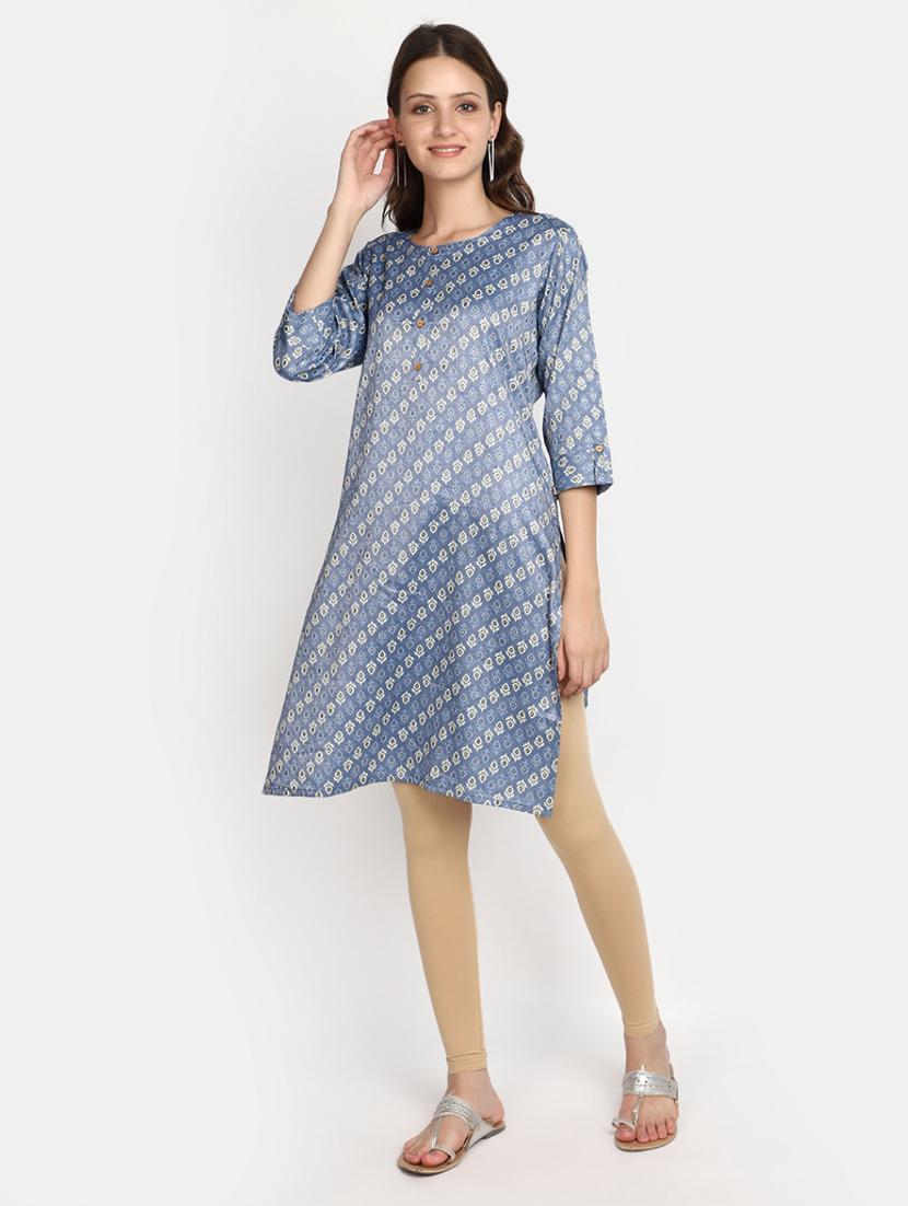 blue printed rayon straight kurta - 20594642 - Standard Image - 2