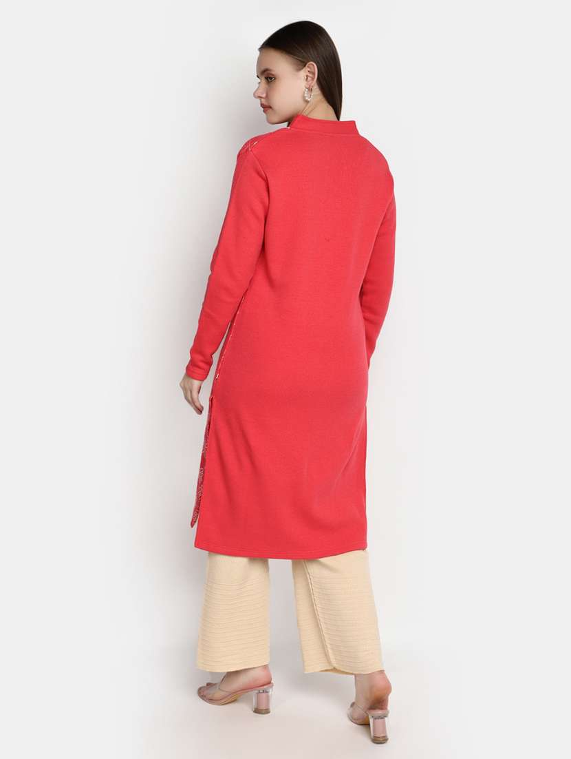 women long sleeve straight woolen kurta - 20594652 -  Standard Image - 2