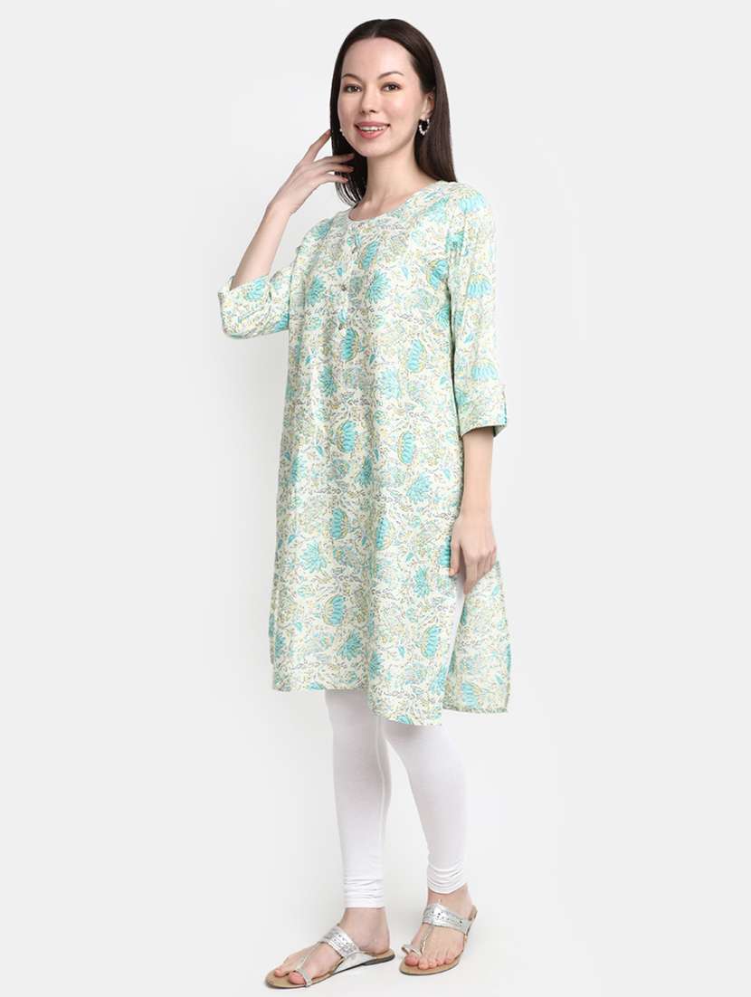 white floral print rayon straight kurta - 20594681 -  Standard Image - 2