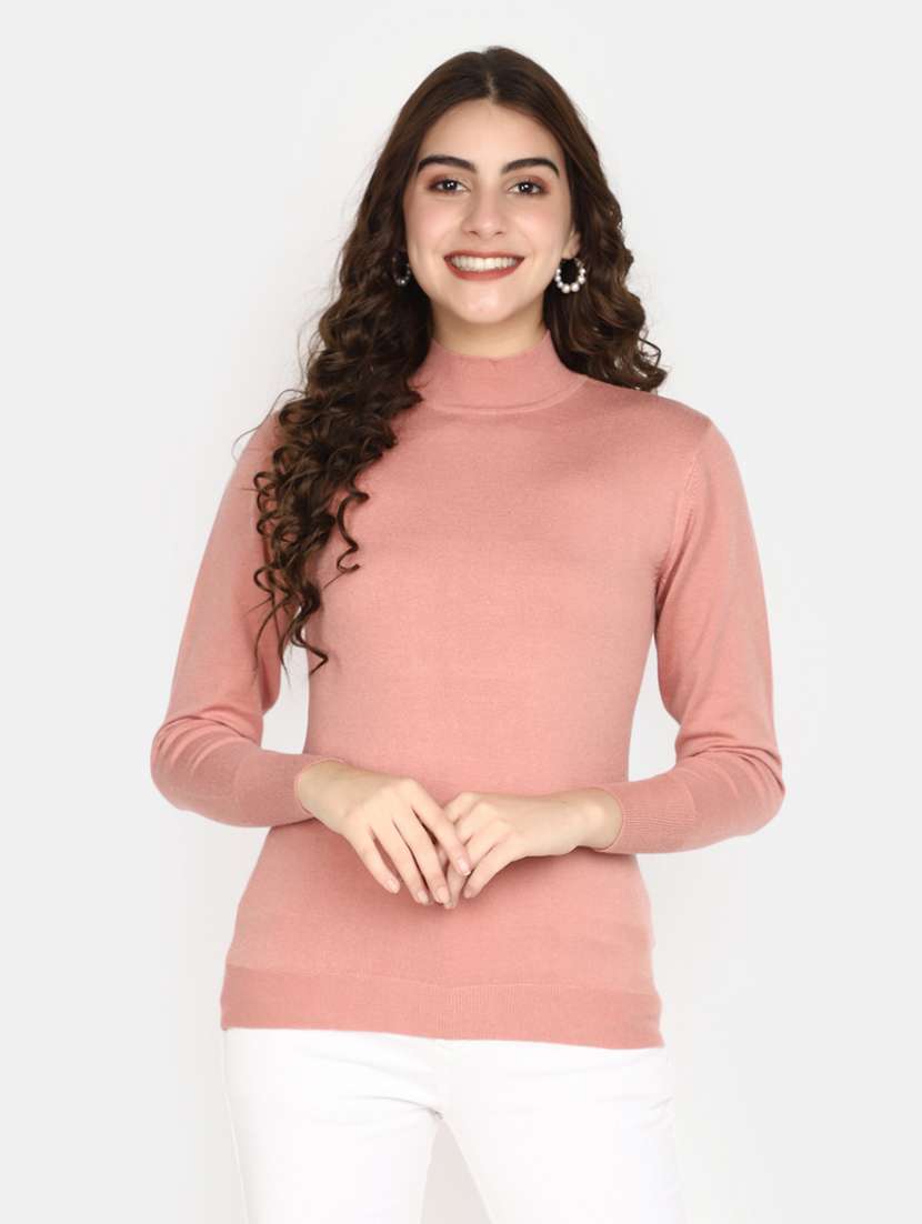 women solid mock neck pullover