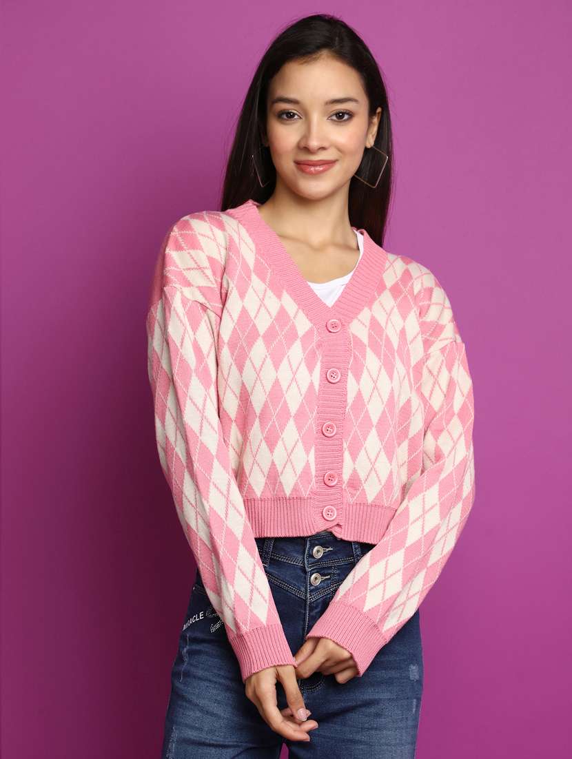 women checkered long sleeves cardigan