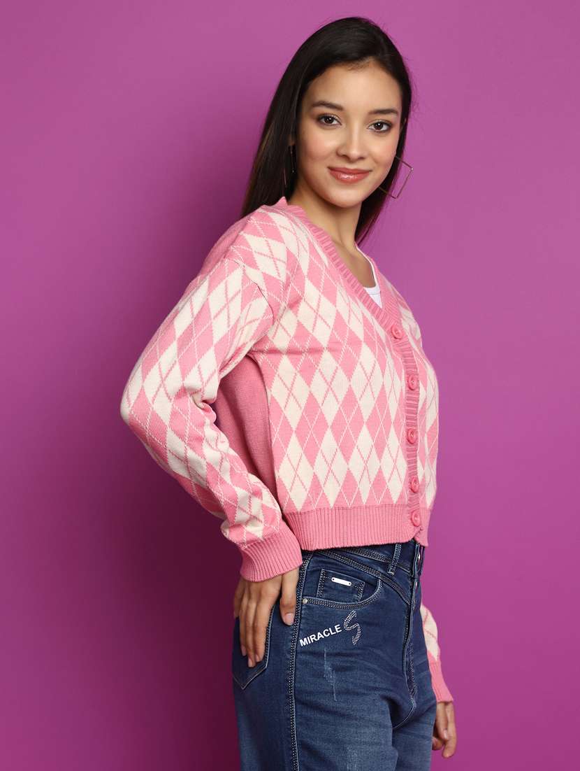 women checkered long sleeves cardigan - 20594753 -  Standard Image - 2