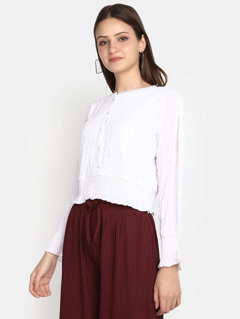 women white solid regular top - 20594776 - Standard Image - 2