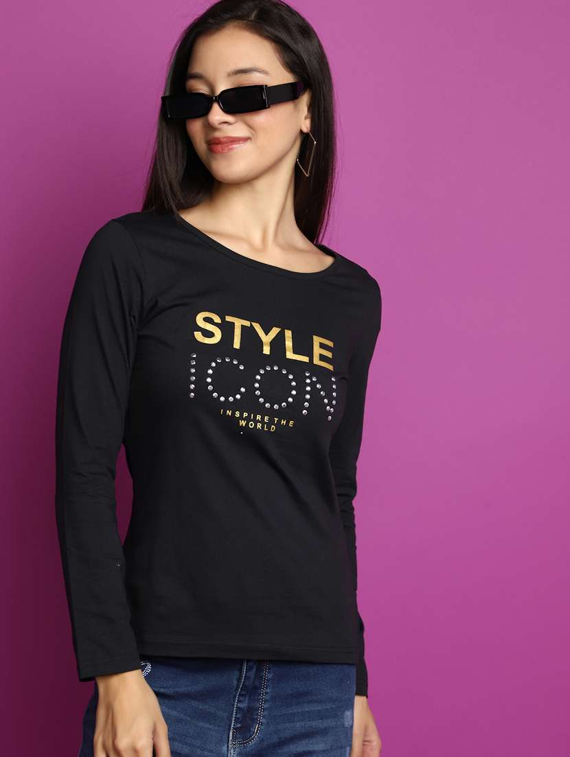 women black typographic printed regular t-shirt - 20594779 -  Standard Image - 2
