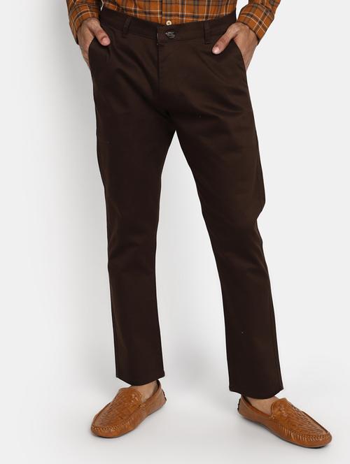 men mid-rise brown solid casual chinos - 20594838 - Standard Image - 0