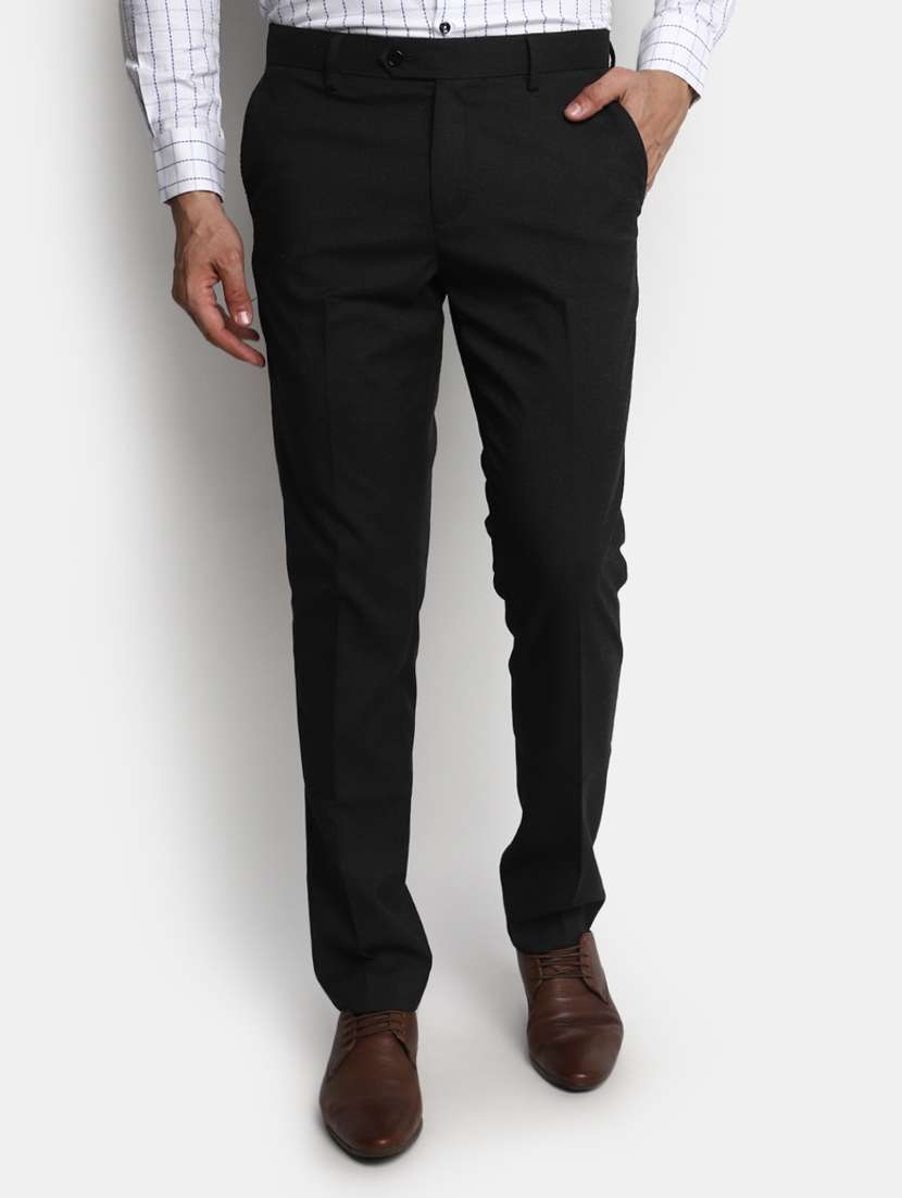 men mid-rise black solid formal trouser