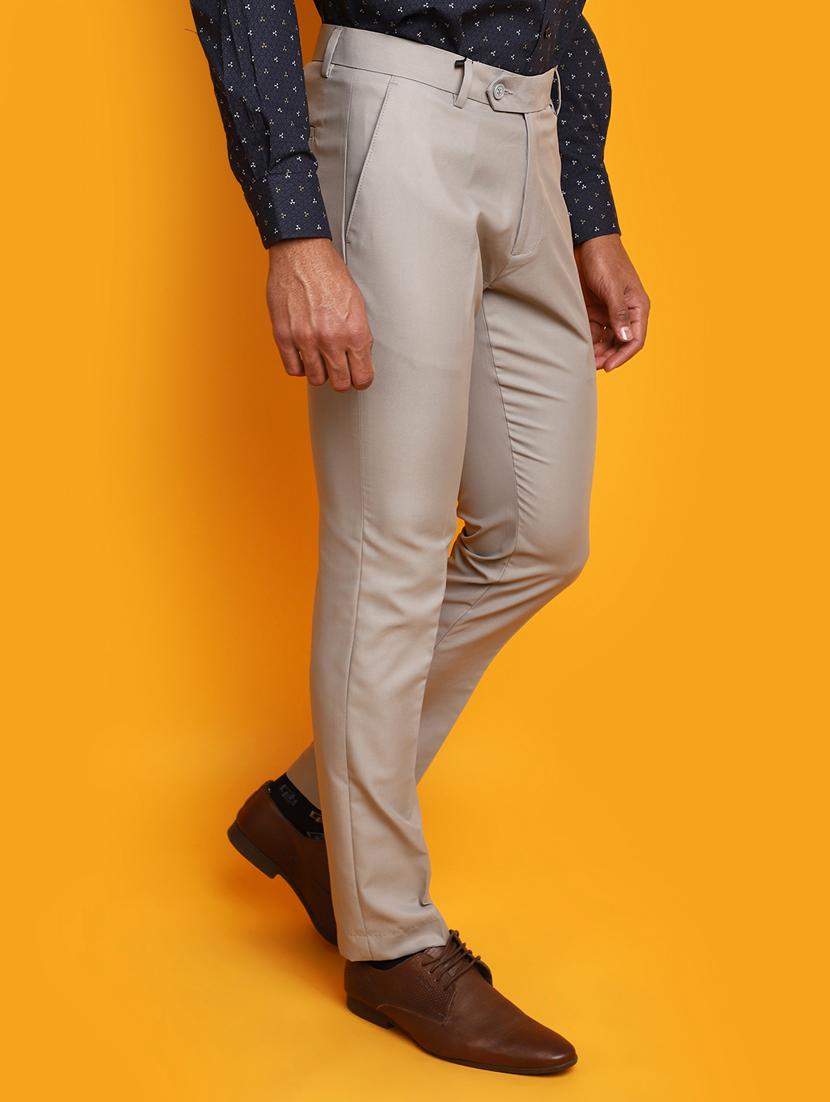 men mid-rise beige solid formal trouser - 20594893 - Standard Image - 2